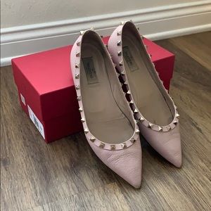 Valentino Rockstud Ballerina Flat Rose Leather